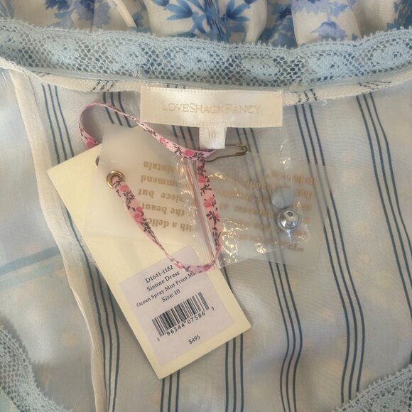 NWT LoveShackFancy Silk Blue Mixed Print Patchwork Lace Tiered Mini Dress 10 - Picture 8 of 10